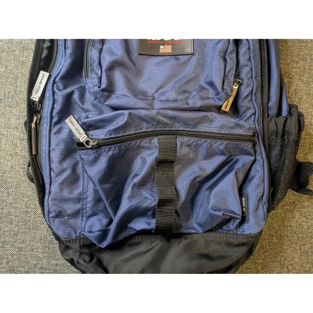 Vintage Polo Sport Ralph Lauren Blue Backpack School Bag Large USA VTG 90s